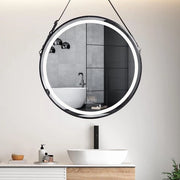 Specchio per bagno rotondo 80 cm di diametro con illuminazione e cordoncino di appoggio - telaio in alluminio nero - condensazione zero - regolabile - impermeabile IP44 - risparmio energetico