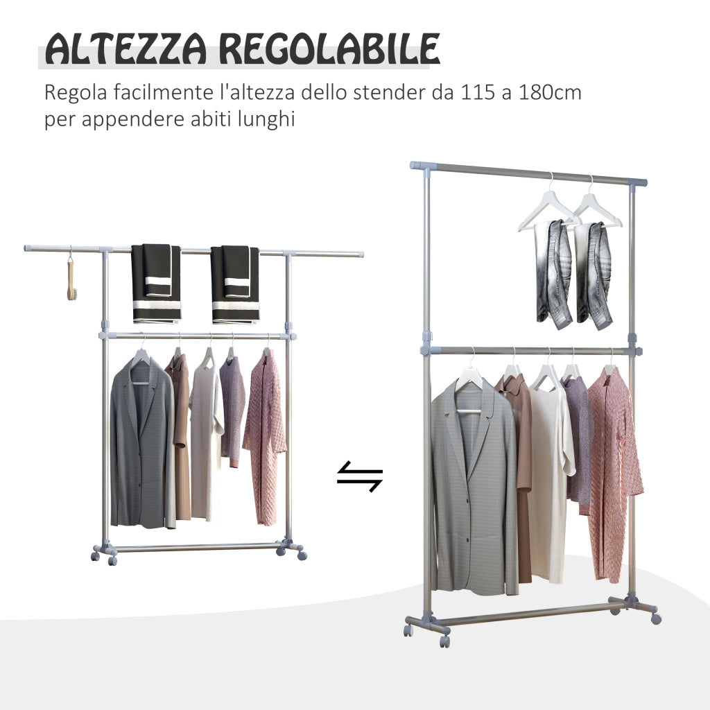 Appendiabiti Stender a Ruote Regolabile ¨C zephmum ¨C Acciaio Inox 165x48x180cm