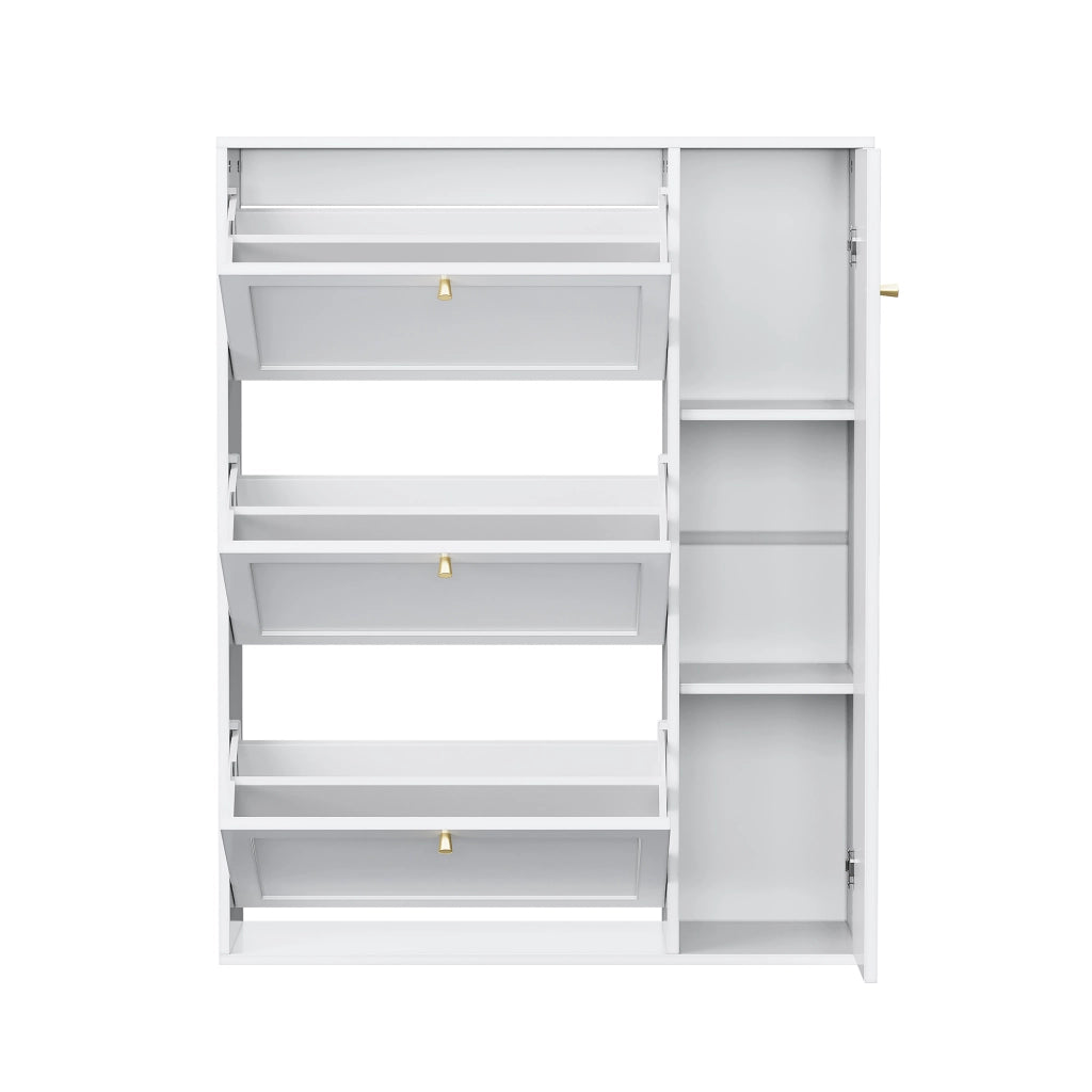 Scarpiera con 3 ante ribaltabili e 1 anta laterale, divisori regolabili per ingresso e soggiorno, bianco 90 × 25 × 114 cm