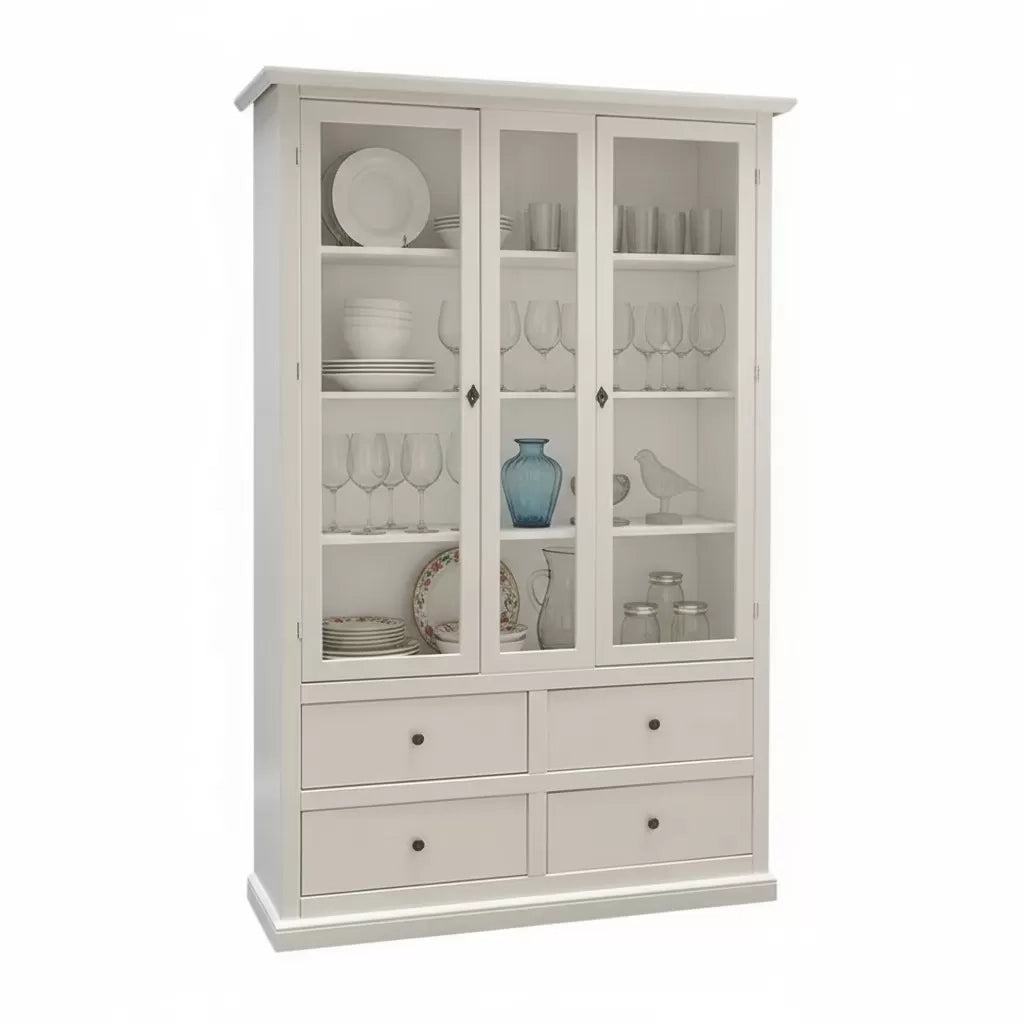 Vetrina arte povera 2 ante 4 cassetti in legno bianco 118x40x185 - Mobili 2G