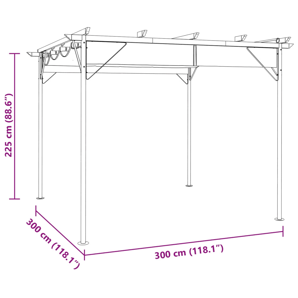 Pergola con Tetto Retrattile Talpa 3x3m in Acciaio 180 g/m² 312227