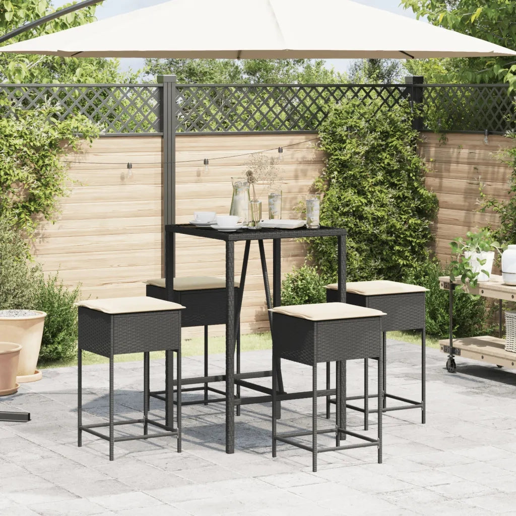 Set Bar da Giardino 5 pz con Cuscini in Polyrattan Nero 3261461