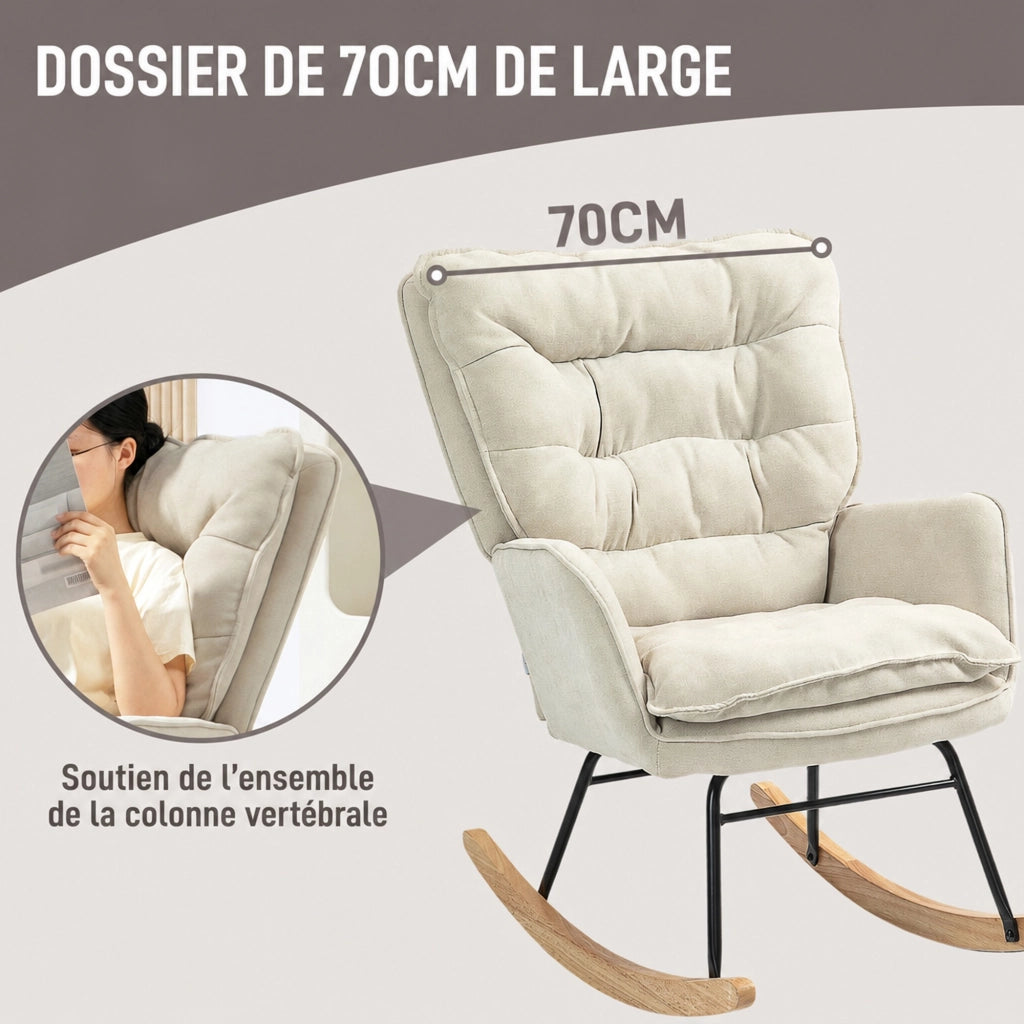 Poltrona a dondolo 71x98，5x97 cm in poliestere beige con braccioli