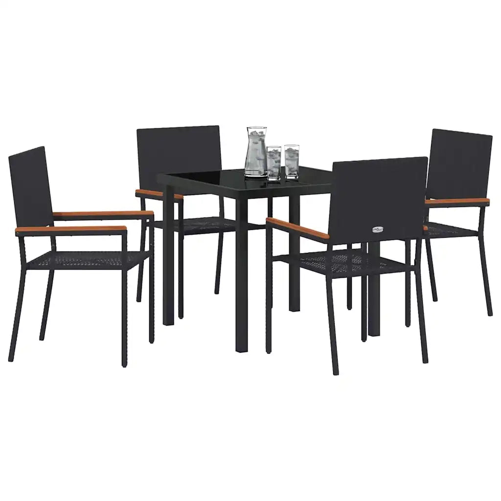 Set da Pranzo per Giardino con cuscino 5 pcs Nero polyrattan