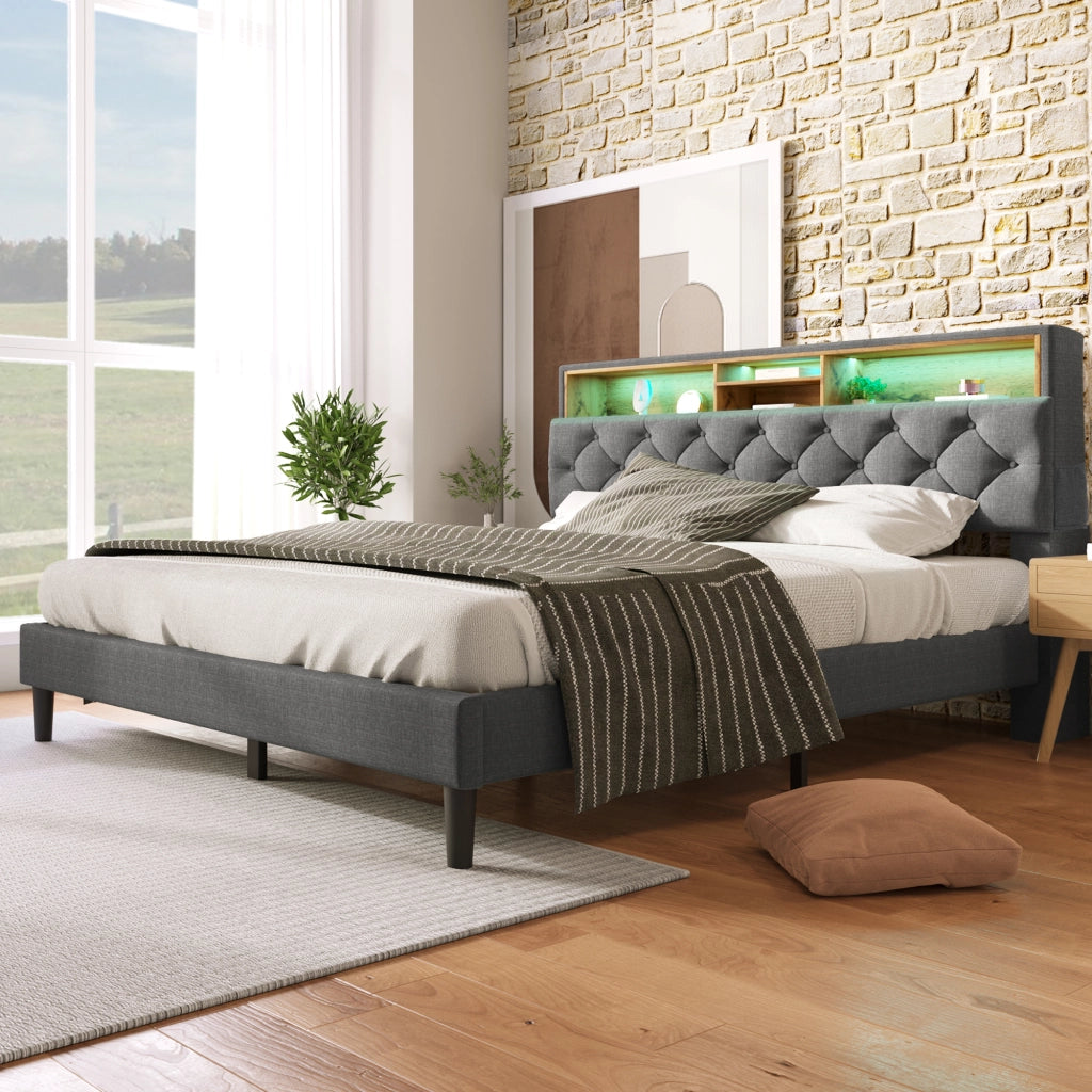 letto imbottito legno grigio 140 x 200 cm