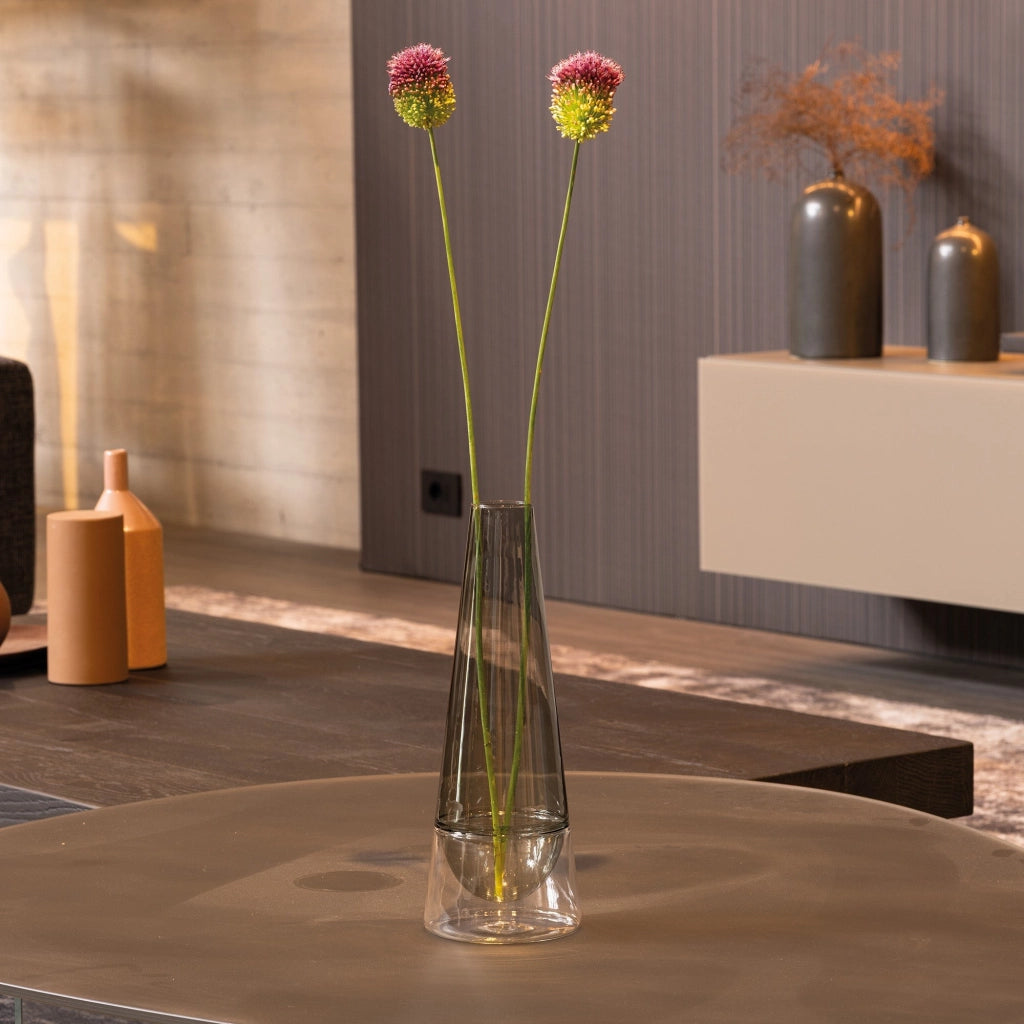 Vaso Conosfera 163 in vetro borosilicato soffiato a mano, design slanciato ed elegante con tecnica incalmo, colore Grigio per interni di lusso