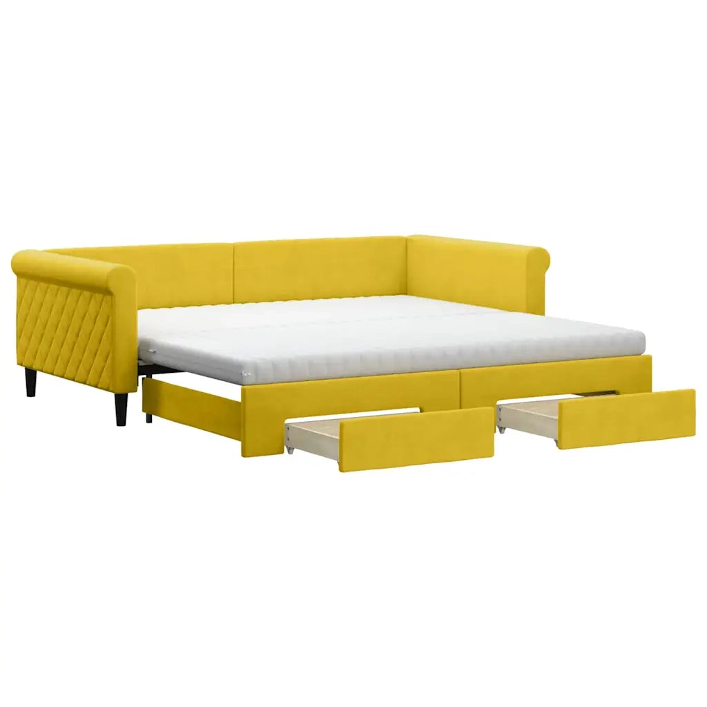 Divano Letto Estraibile con Cassetti Giallo 100x200cm Velluto 3197855