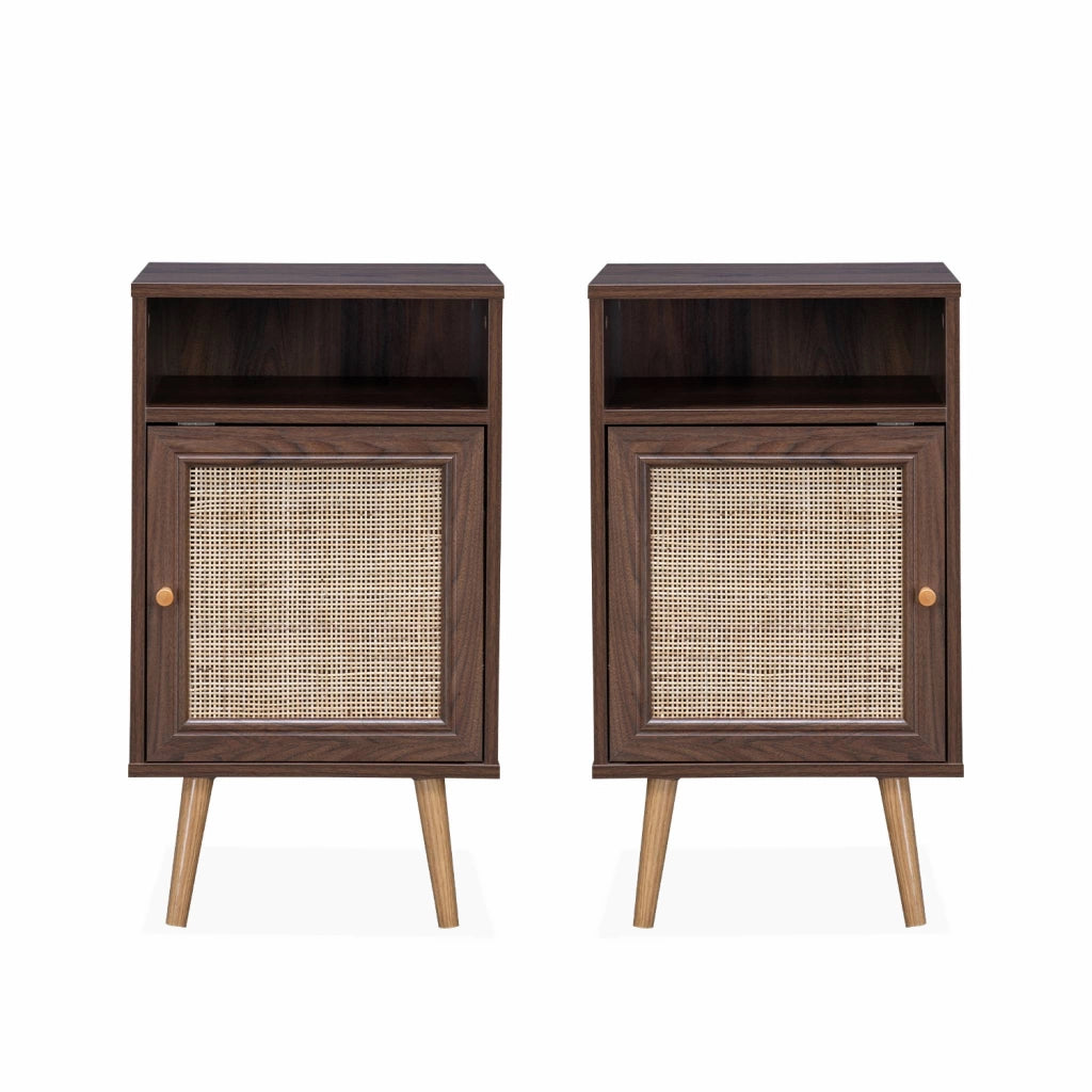 Set 2 comodini scandinavi in intrecciatura cannage, marrone scuro
