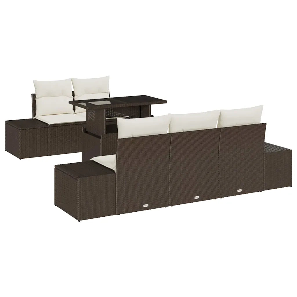 Set di divani con cuscino 6 pcs Marrone e Crema polyrattan