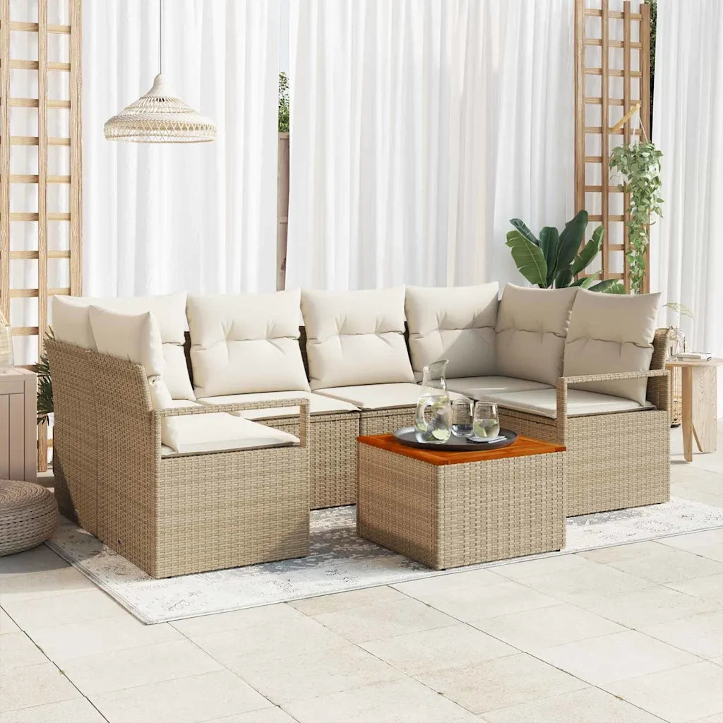 Set Divano da Giardino con cuscino 7 pcs Beige polyrattan