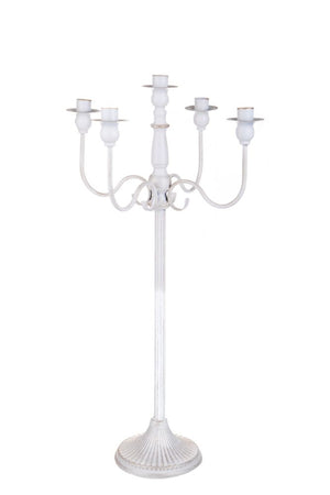 Candeliere con 5 Bracci 75 cm in Metallo Bianco e Oro