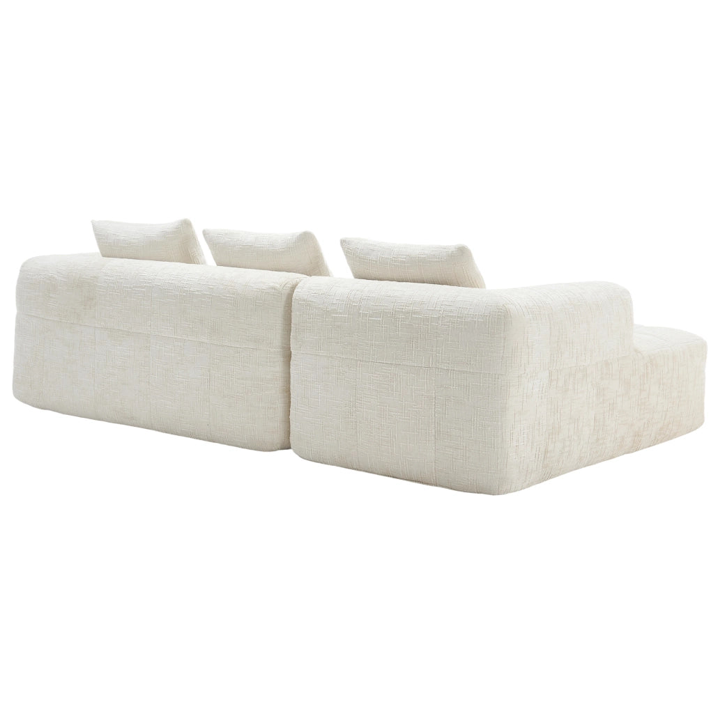 Divano modulare 3 posti in ciniglia beige con chaise longue