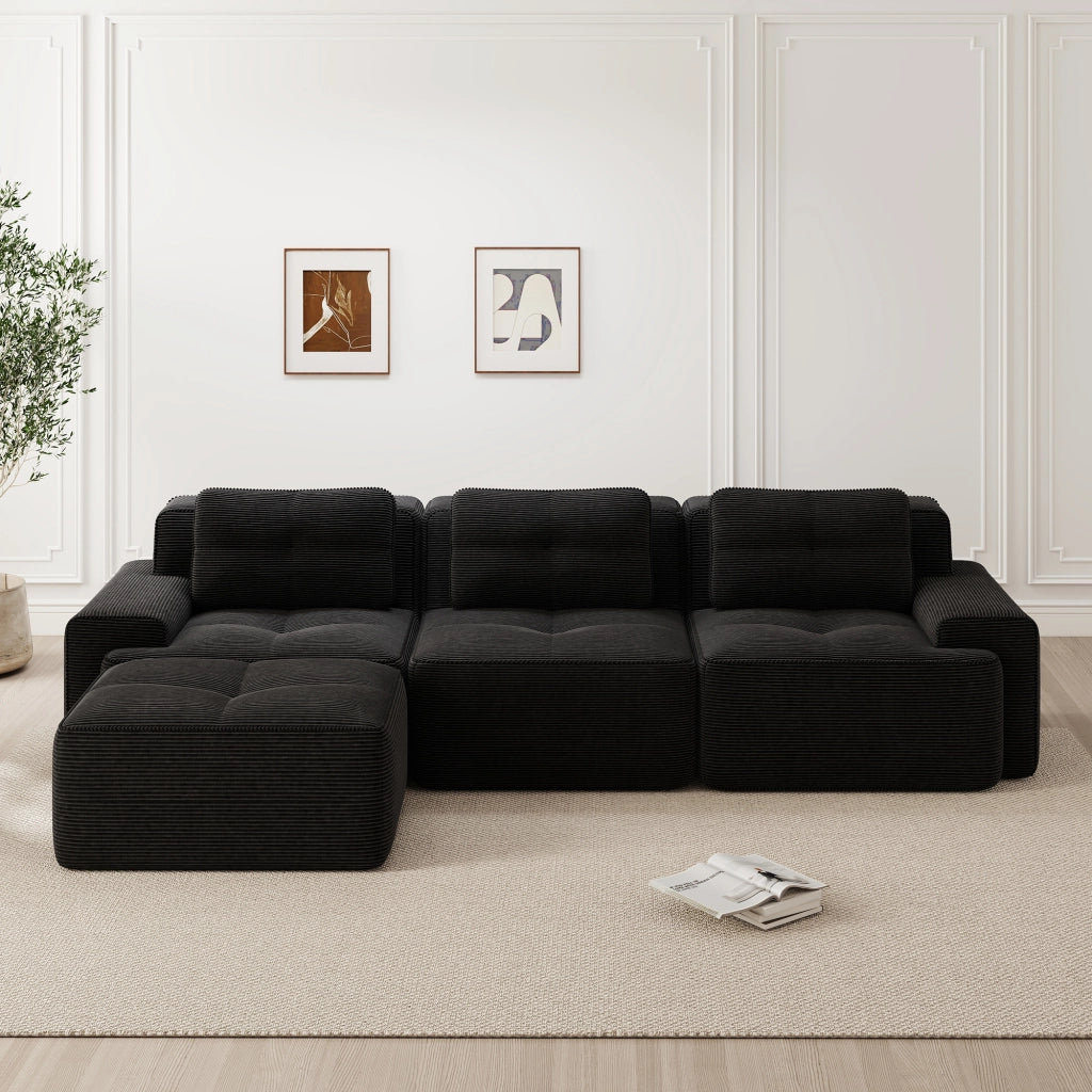 divano modulare cloud senza struttura; schiuma 32D; schienale curvo; seduta profonda; corduroy nero