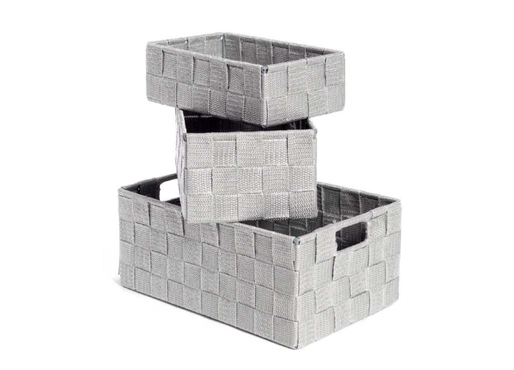 Set 3 Pezzi Contenitore Rattan Great Con Maniglie Decorativo Cestino Portaoggetti - Great - Grigio