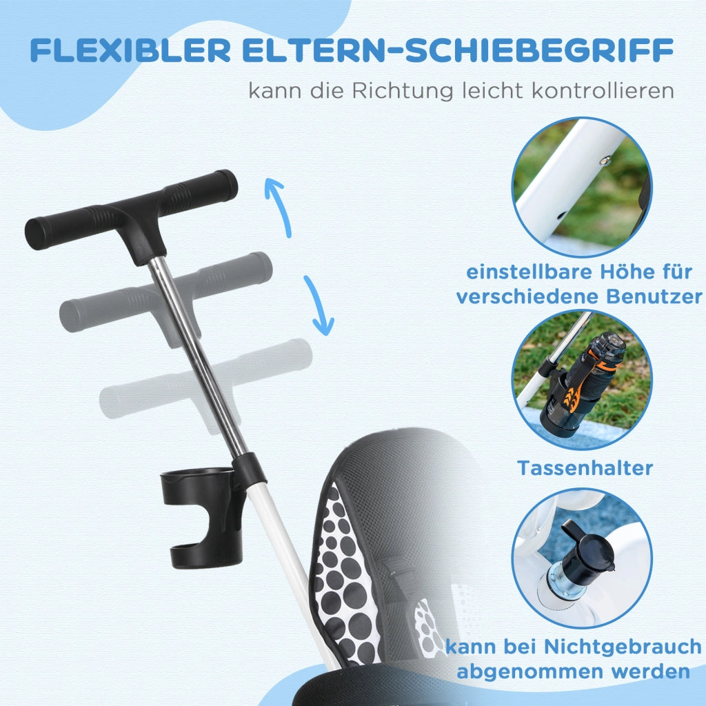 Triciclo 6 in 1 per Bambini ¨C Zephmum ¨C Bianco con Barra di Spinta e Cestino