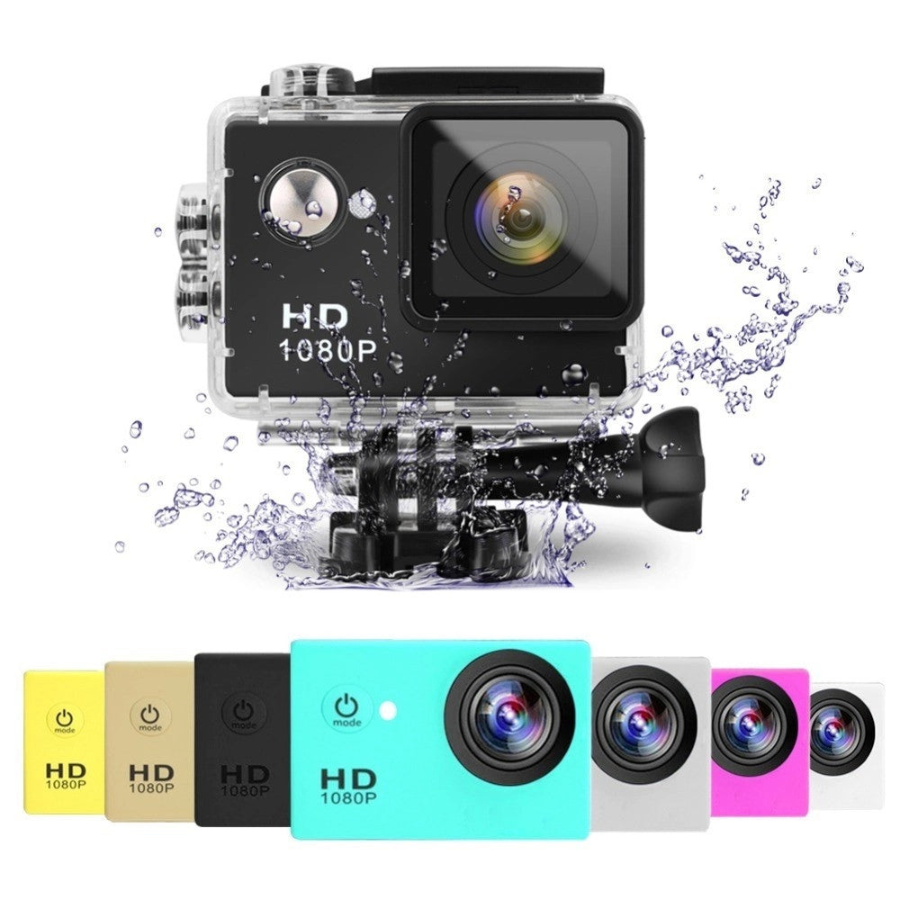 Trade Shop - Action Cam Full Hd 1080p Con Custodia Impermeabile Subacqueo Sport Camera Kit -
