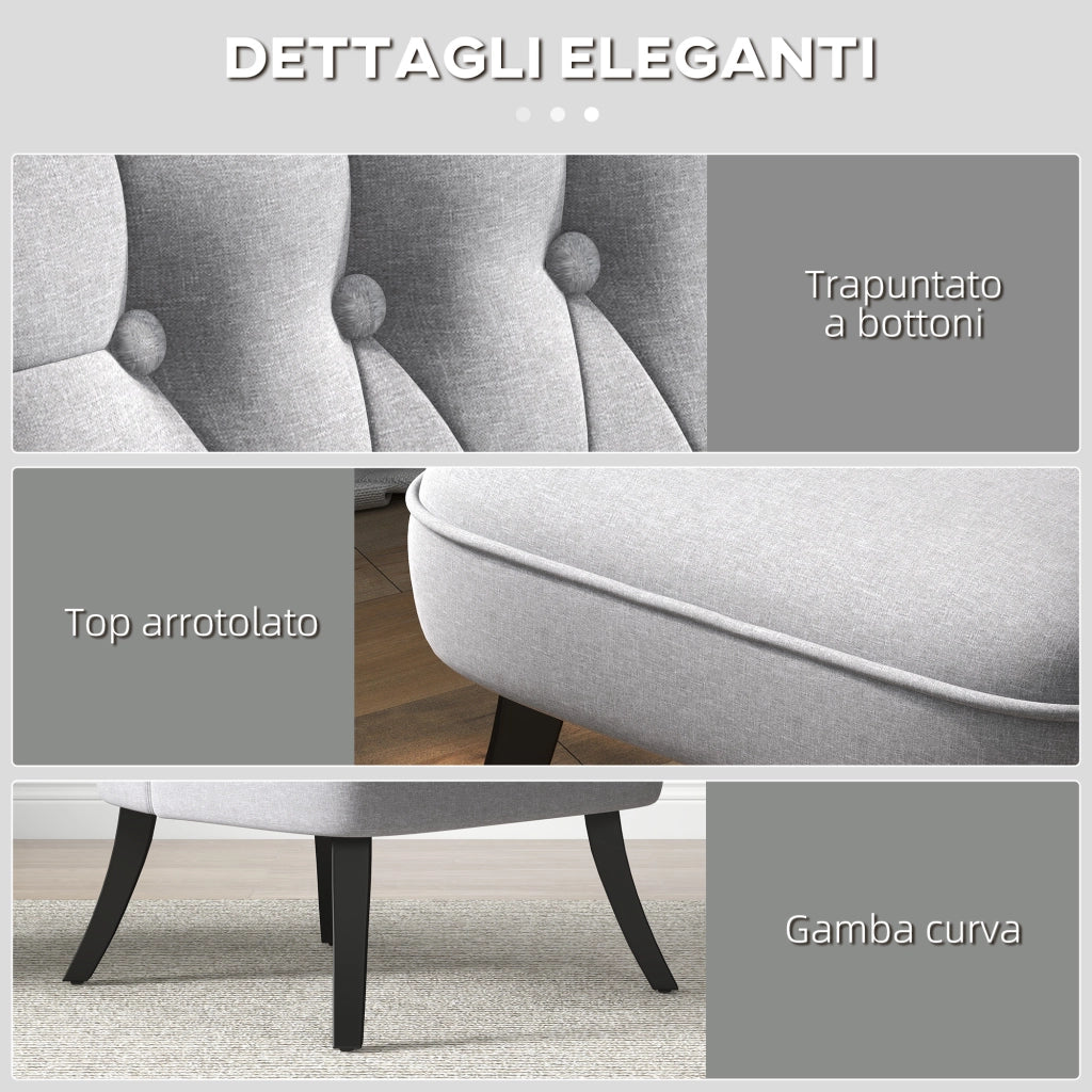 Poltrona Imbottita in Tessuto con Cuscino ¨C zephmum ¨C Grigio 52.5x69x77 cm