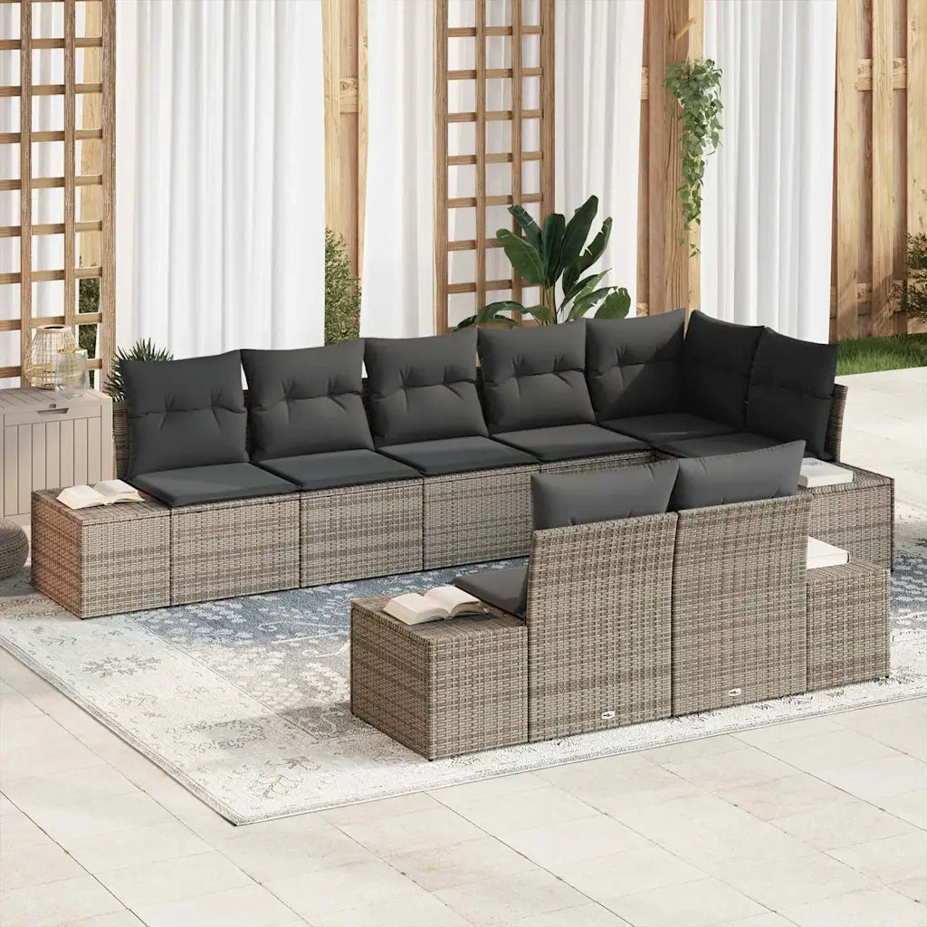 Set Divano da Giardino 8 pcs Grigio Poly Rattan 3355778