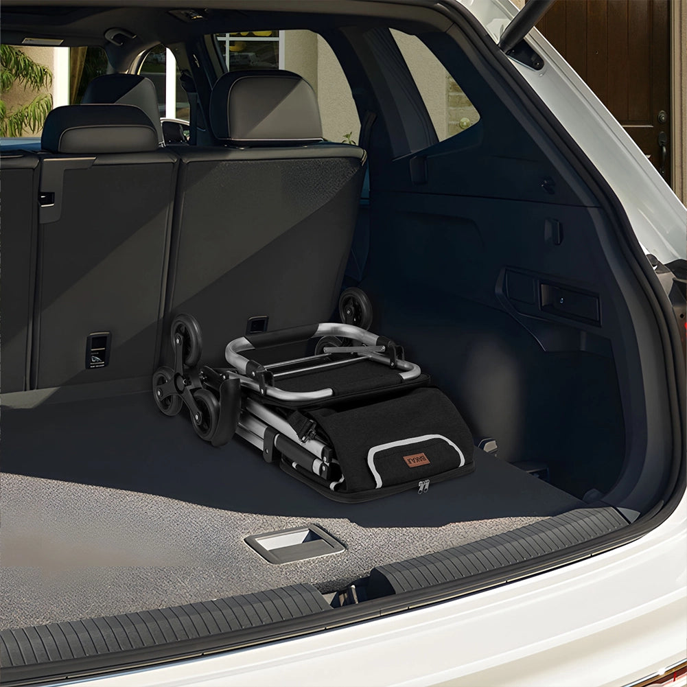 Carrello Spesa Montascale 50L Pieghevole con Borsa Termica Impermeabile 6 Ruote Nero