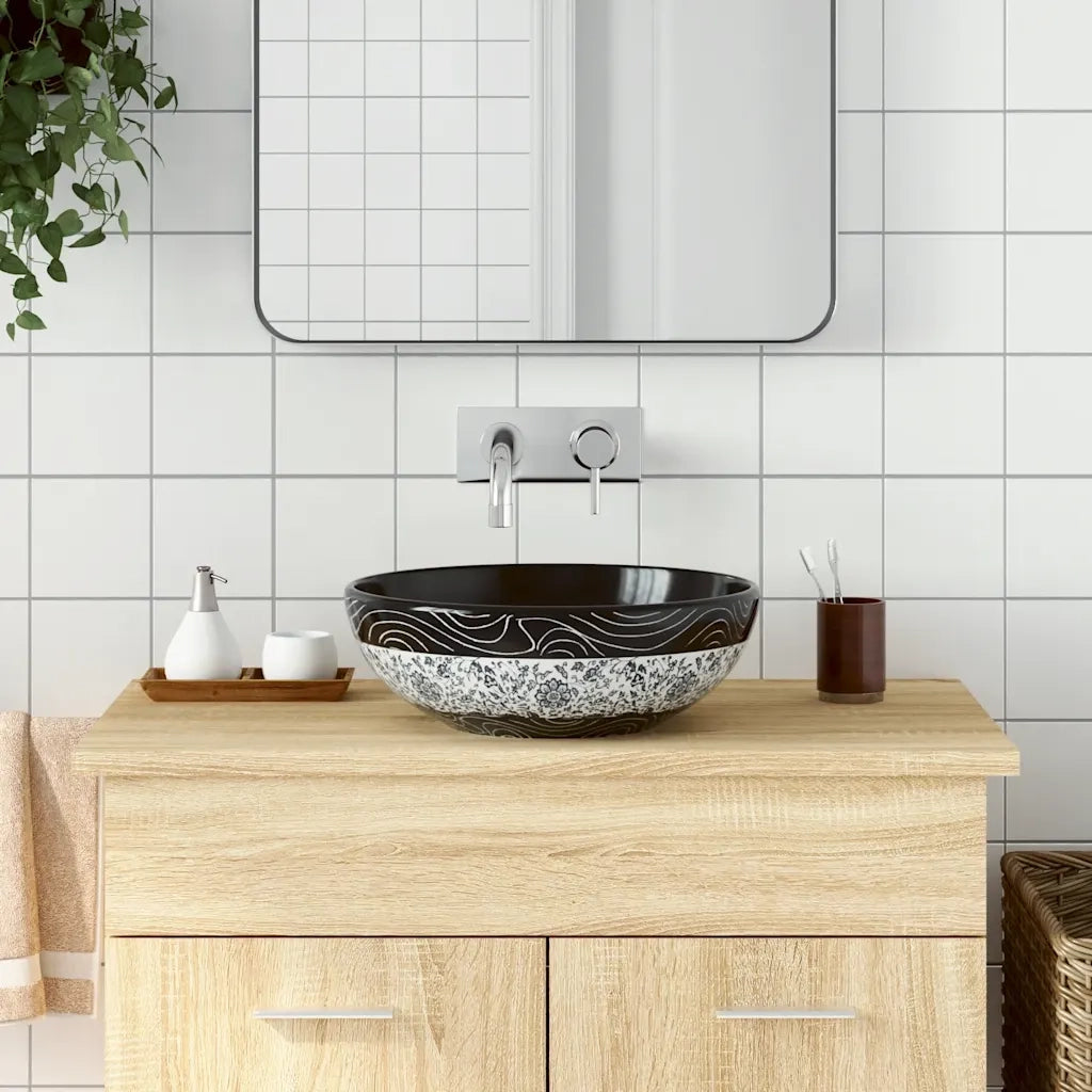 Lavabo da Appoggio Nero e Blu Rotondo ¦µ41x14 cm Ceramica CFW4373369