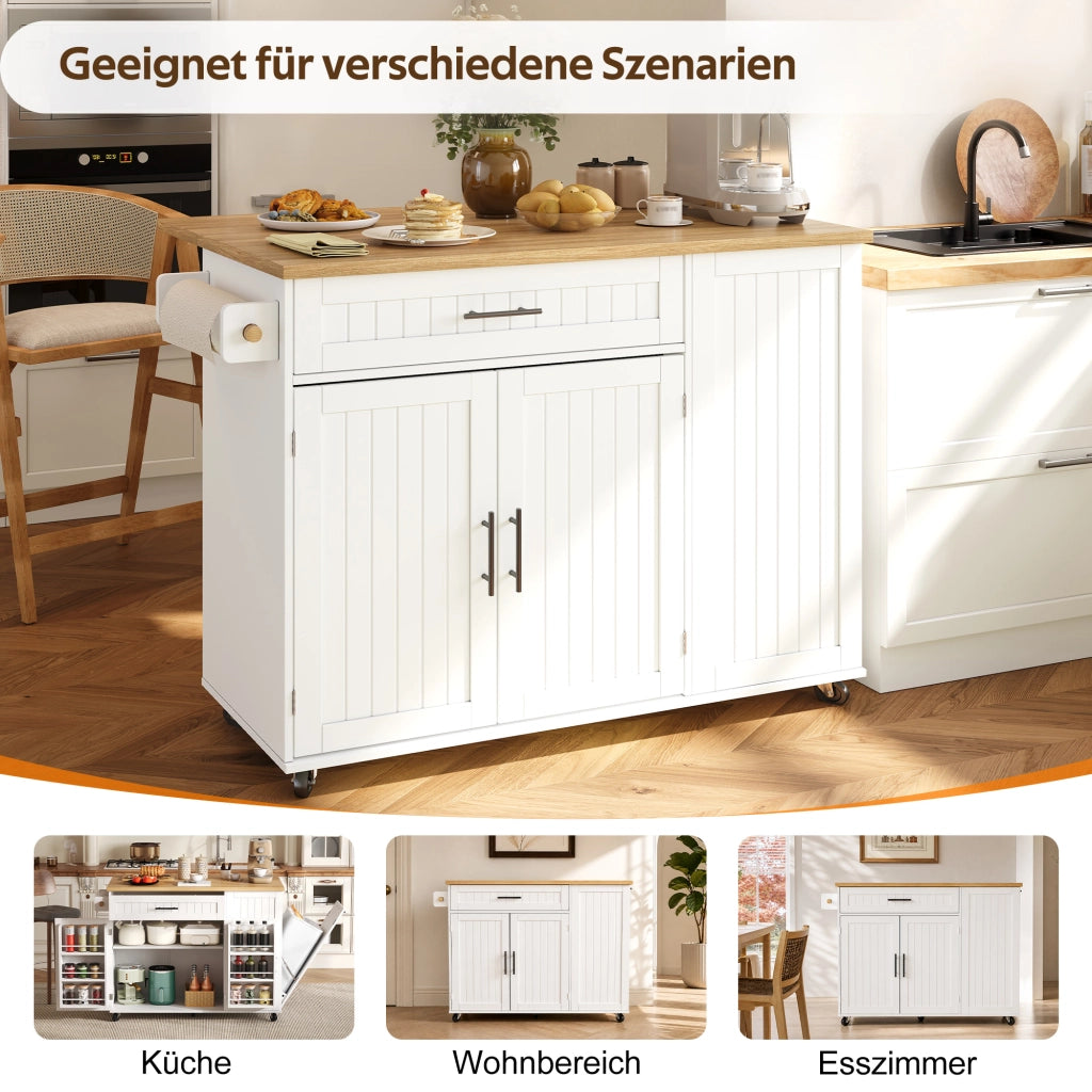 CARRELLO ISOLA DA CUCINA Pieghevole 130x70x93 cm MDF Bianco