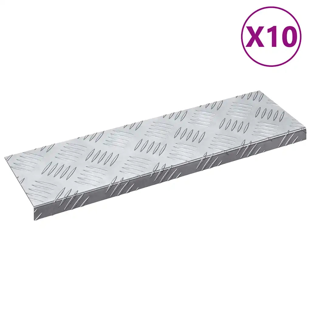 Gradini per Scale 10 pz | Tappetini per scale autoadesivi Argento 60 x 18 x 2,5 cm Alluminio
