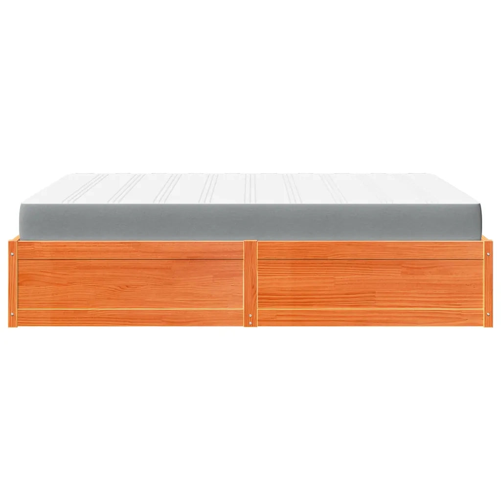 Letto con Materasso Marrone Cera 140x200cm Legno Massello Pino