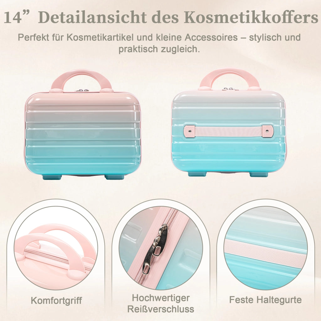 Set composto da due valigette girevoli in PC da 14"/20" con lucchetto a combinazione e trousse da 14" (rosa)