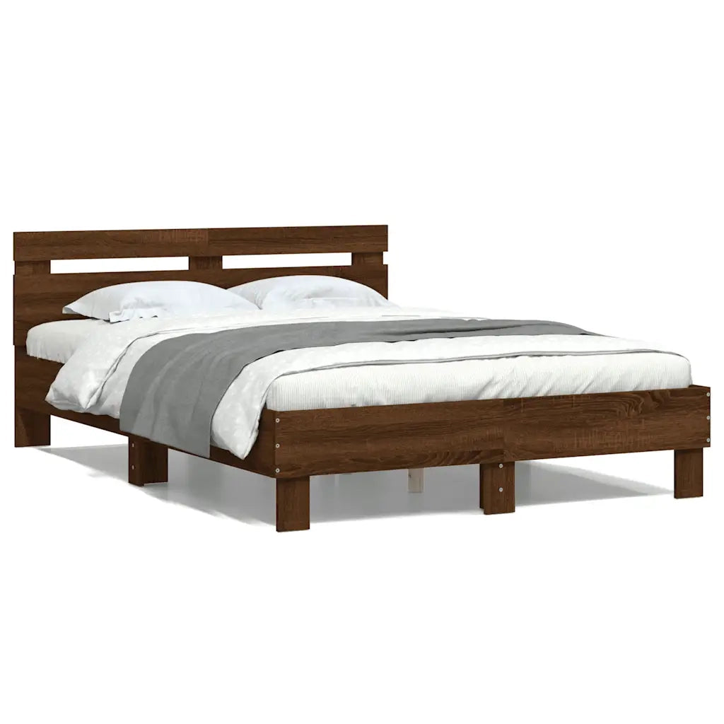 Giroletto Testiera-Struttura Letto Rovere Marrone 135x190 cm Legno Multistrato