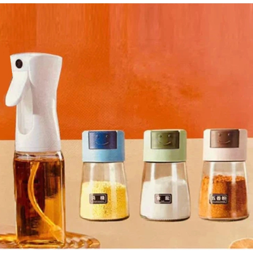 Trade Shop - Set Dispenser Spray Per Olio Con 3 Contenitori Dosatore Per Condimenti Spezie Sale Cucina -