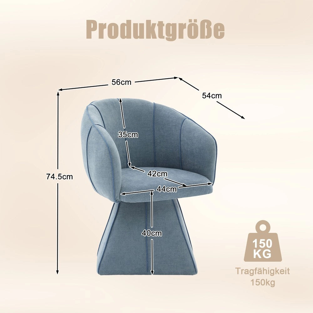 Poltrona Girevole in Tessuto Chenille ¨C MINIMAL ¨C Blu, Schienale Alto, Soggiorno e Camera