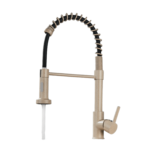 BERND | Rubinetto girevole beige da cucina in acciaio inossidabile |Miscelatore professionale girevole a 360 gradi con doccia | Alta pressione 2 porte