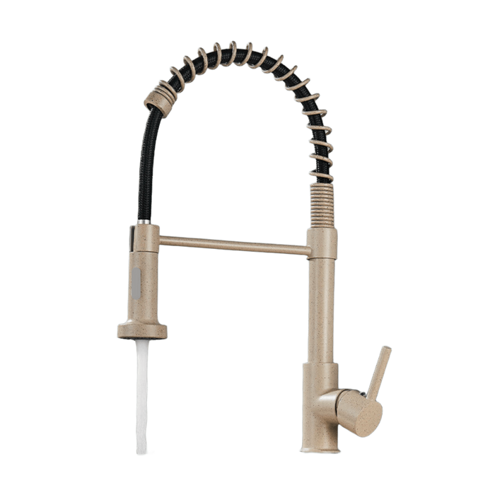 BERND | Rubinetto girevole beige da cucina in acciaio inossidabile |Miscelatore professionale girevole a 360 gradi con doccia | Alta pressione 2 porte