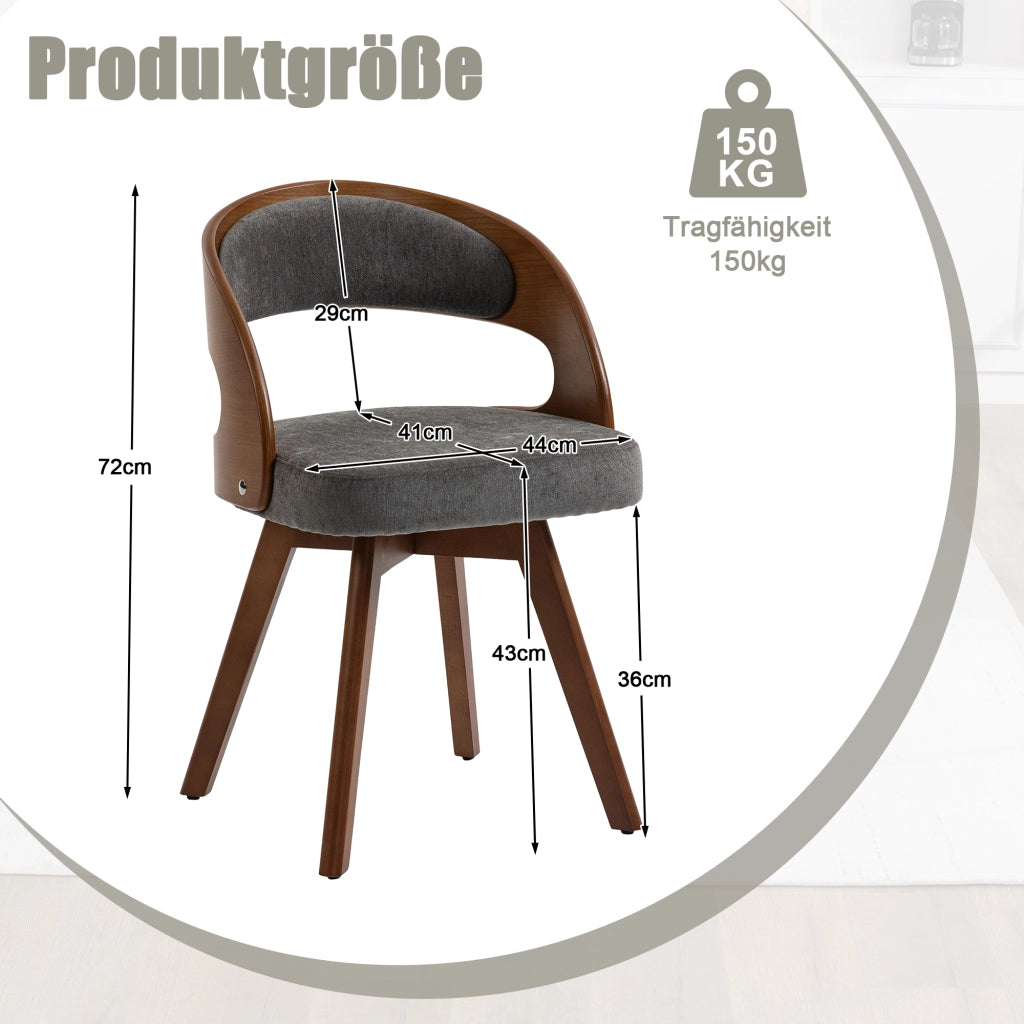 Sedia da Pranzo Girevole in Legno con Cuscino ¨C MINIMAL ¨C Schienale Curvo, Tessuto Cotone Lino