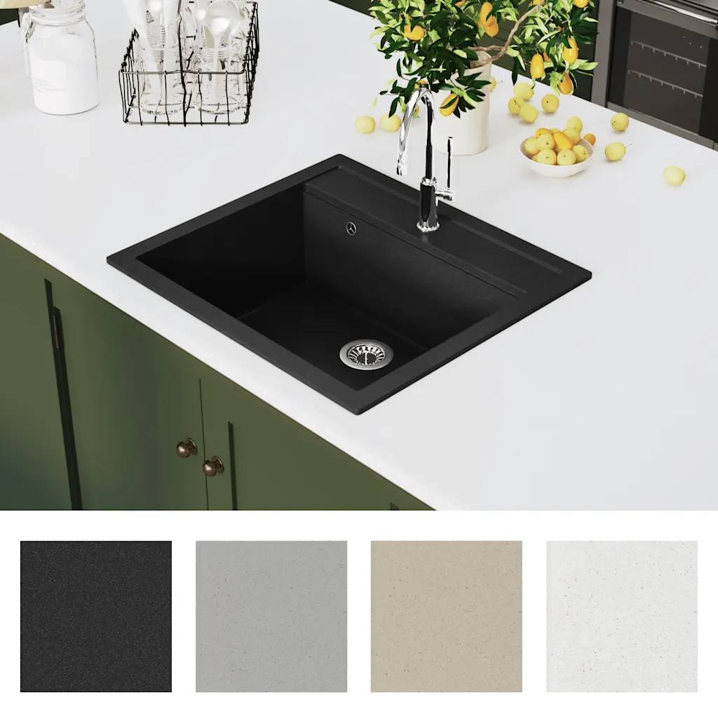 Lavello da Cucina in Granito Vasca Singola Nero CFW8062316
