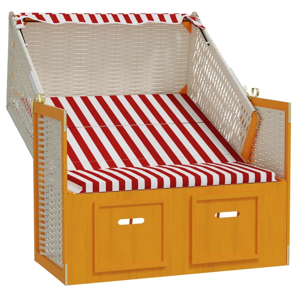 Strandkorb Tettoia Polyrattan e Legno Massello Rosso e Bianco