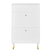 Scarpiera salvaspazio con 1 cassetto e 2 ribalte; frontale rigato e cerniere ammortizzate per ingresso; 65×24×104 cm