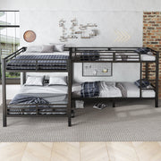 Letto a castello in metallo con letti di misure diverse; scala a 3 gradini e doghe stabili; nero; 90x200 e 140x200 cm