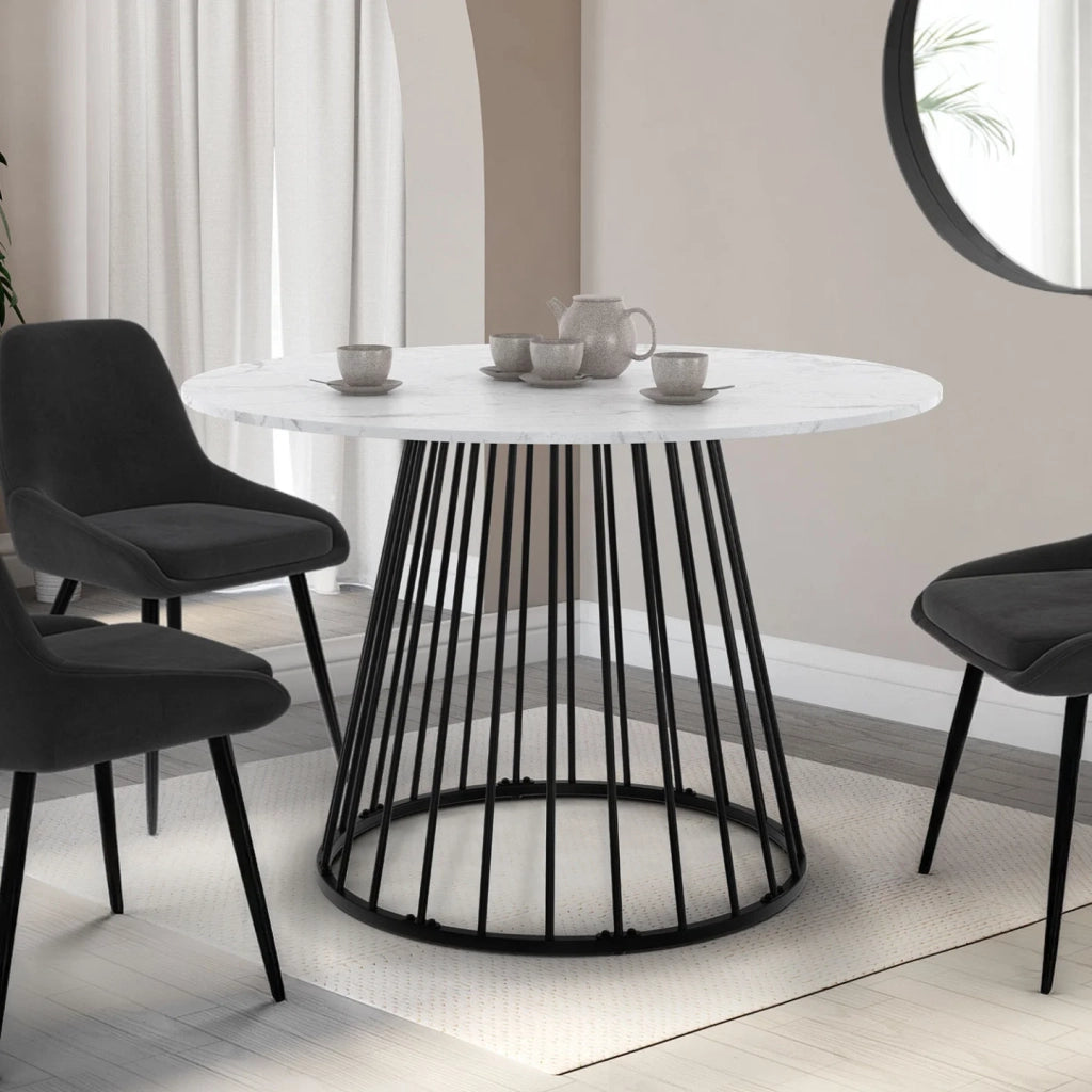 IDMarket - YUNA tavolo da pranzo rotondo allungabile 4-8 persone ALASKA piano effetto marmo bianco e nero 110 - 150 cm