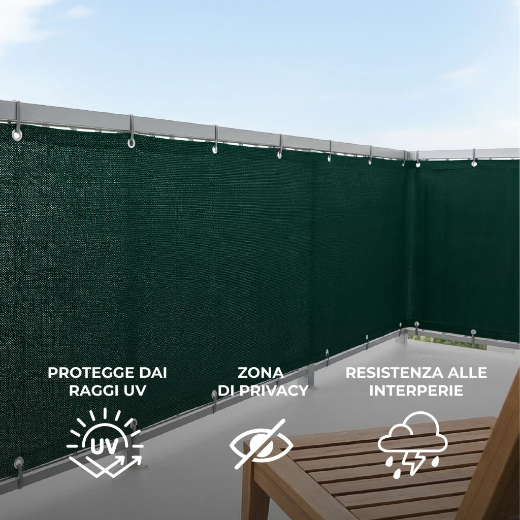 Telo Copribalcone Ombreggiante 90% con Occhielli 90x500 Cm per Privacy e Protezione Esterno Frangivista Verde