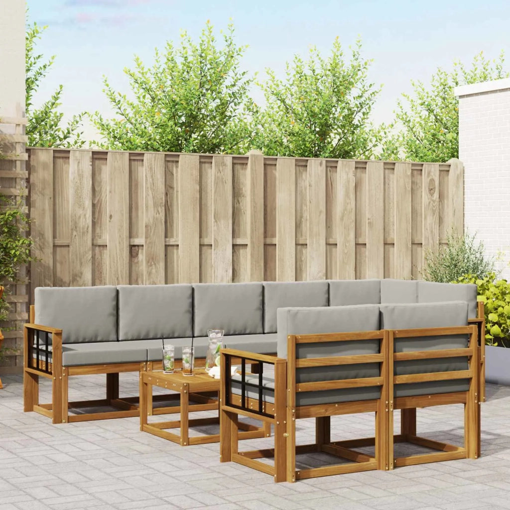 Set di divani da esterno 9 pcs Grigio Naturale e Chiaro