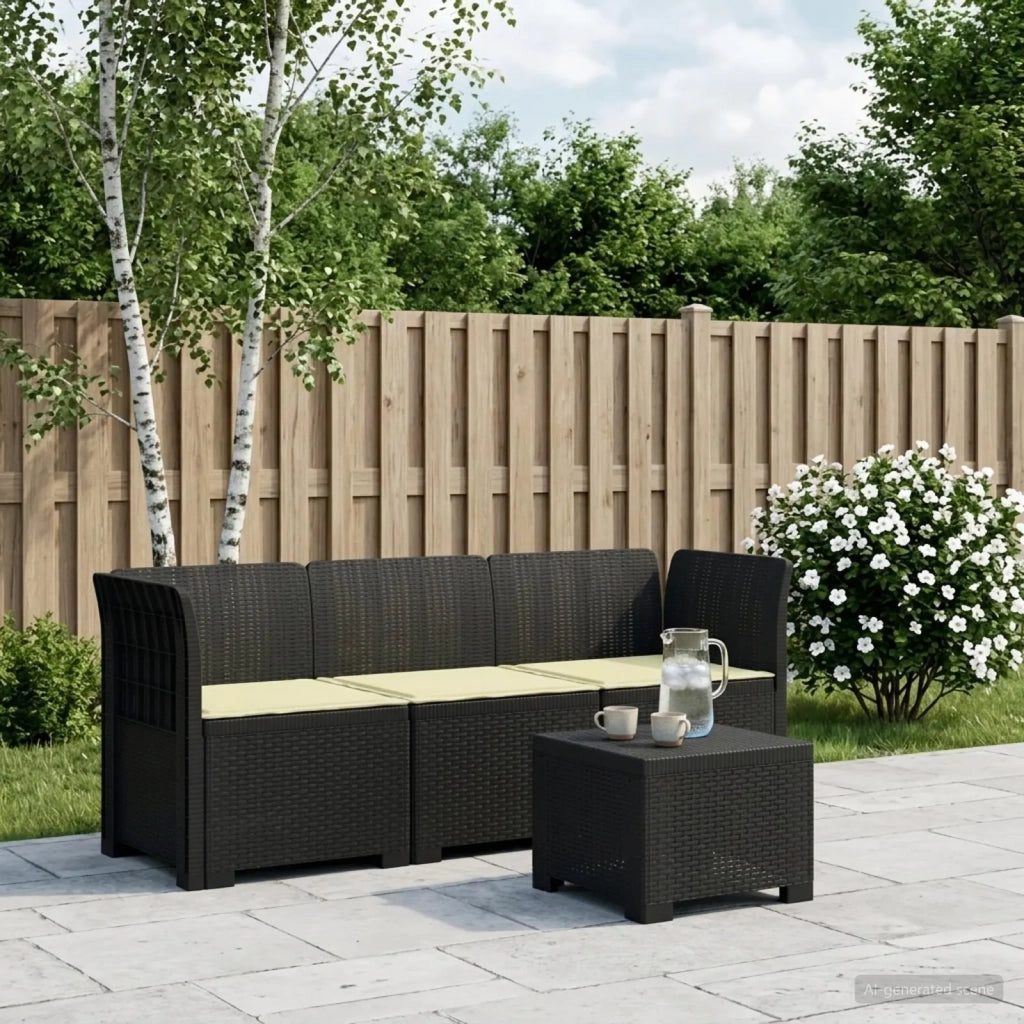 Divano da giardino 3 posti con cuscini in look rattan PP 3443818