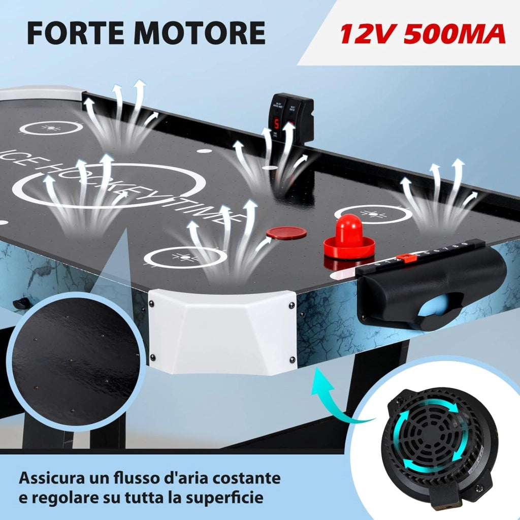 Tavolo da Air Hockey, Hockey da Tavolo Pieghevole con Potente Motore 12V e Tabellone Digitale a LED, 2 Spingitori e 2 Dischi, per Casa Sala Giochi e Ufficio, 144 x 68 x 79 cm