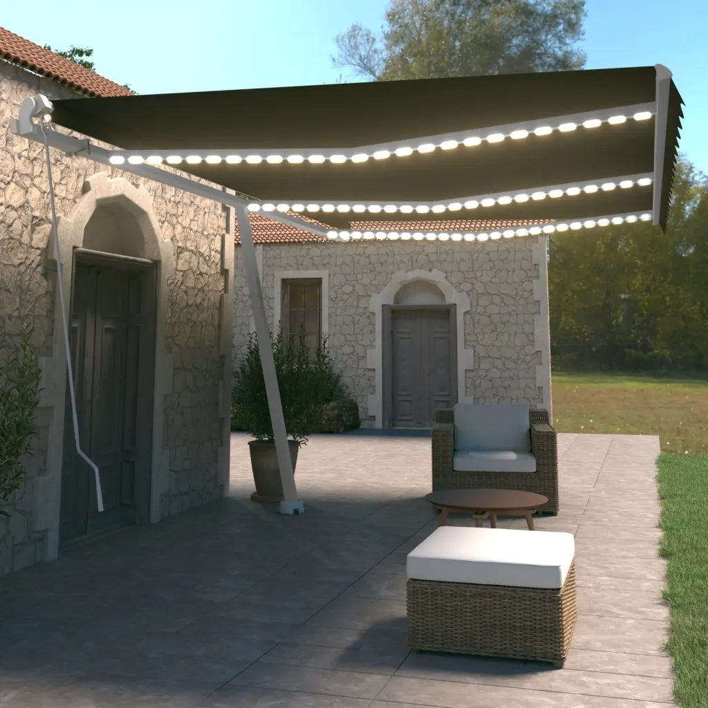 Tenda da Sole Retrattile Manuale con LED 600x350 cm Antracite 3069684