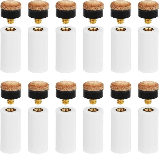 12 Stuks Keu-Tips Inschroefbare 12mm con Cuffie in Pelle Marrone - Accessori per Keu Biljart