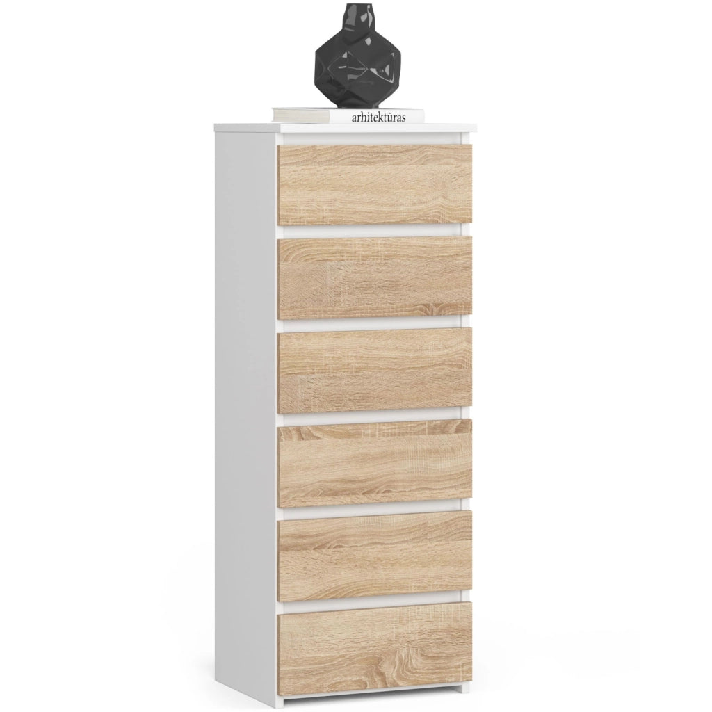 Cassettiera AKORD CL6 Cassettiera Bianca 40 cm 6 cassetti inserto frontale Sonoma Quercia 40x35x109 cm