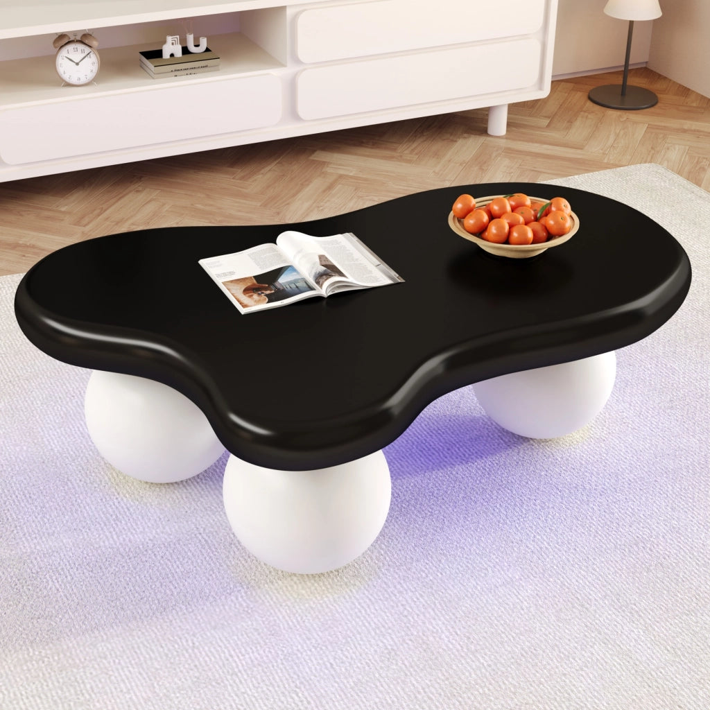Tavolino da salotto con LED; forma a nuvola e bordi arrotondati; per soggiorno o cameretta; in MDF; 95 × 62.5 × 32 cm