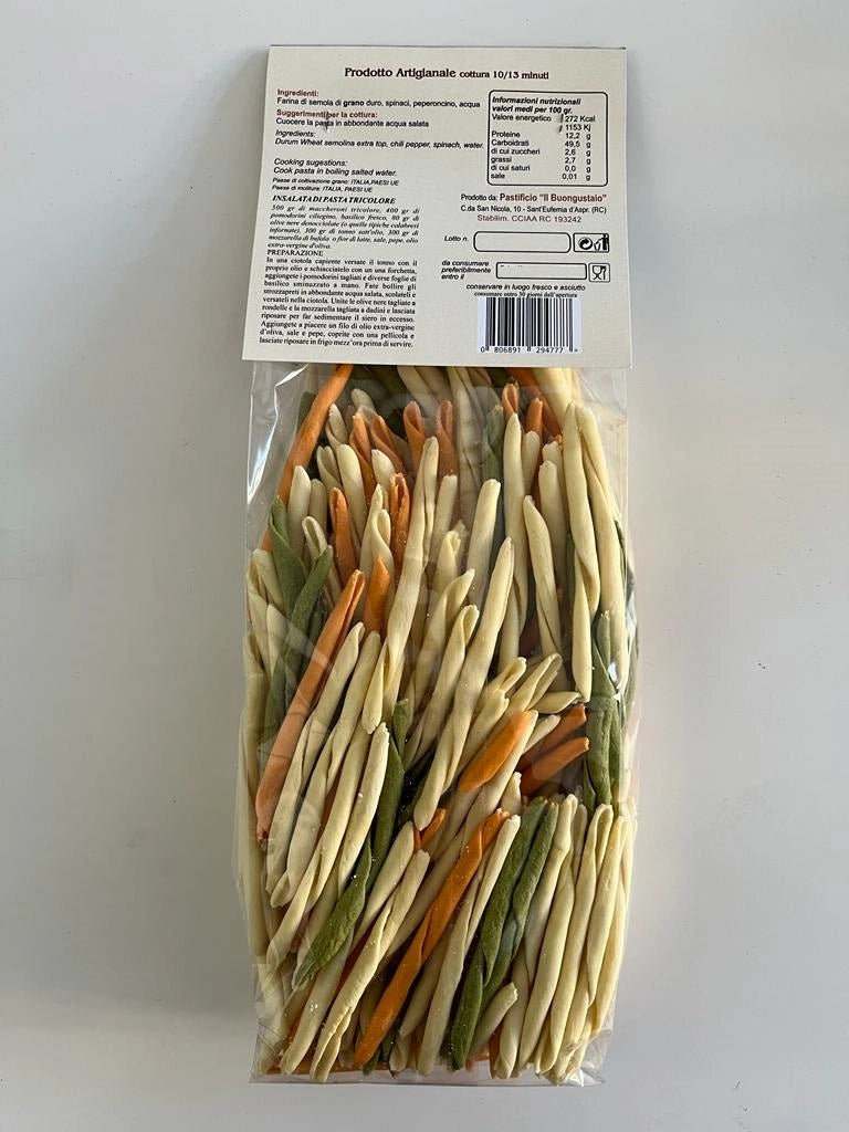 Pasta di semola di grano duro, gr 500, Maccheroni Tricolore