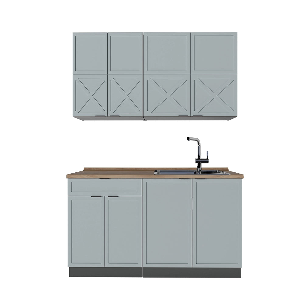 Cucina completa Fame-Line Blu-grigio chiaro/Antracite 140 cm, PL Rovere Vicco