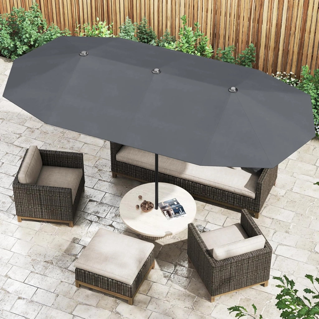 Ombrellone da giardino 4 x 2 m, ombrellone doppio con 12 aste e manovella, parasole rettangolare con protezione solare, per balcone, terrazza, piscina, senza base